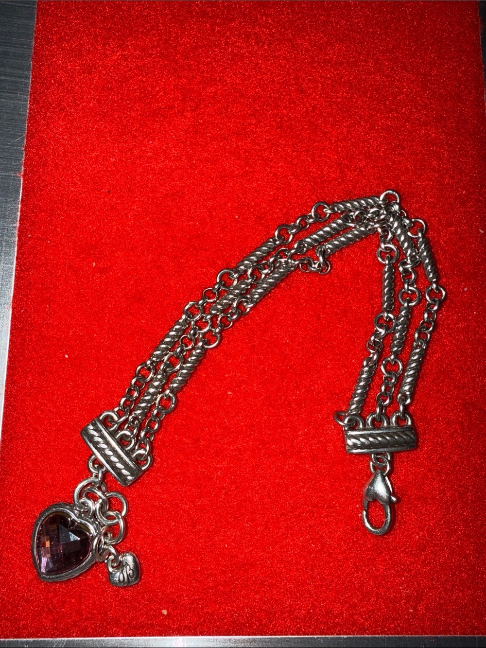 Brighton Power of Pink Crystal Heart Charm 3 Strand Breast Cancer Bracelet